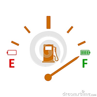 Full tank, clock face fuel measurements, dashboard scale, car control sensor - vector Vector Illustration